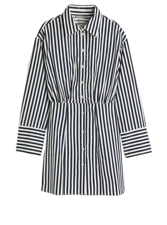 Cotton collared button-up Dress - Navy blue/striped - Ladies | H&M US