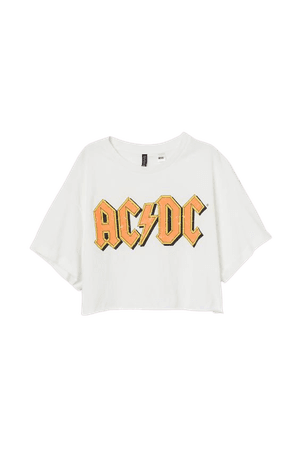 Cropped T-shirt - White/AC/DC - Ladies | H&M US