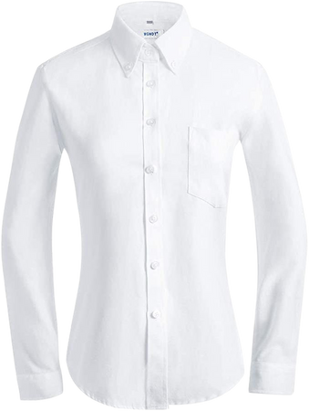 MGWDT Button Down Shirt Women Long Sleeve Blouse Oxford Shirt Classic-Fit Cotton Tops Wrinkle Resistant Medium White at Amazon Women’s Clothing store