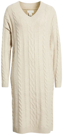 Caslon® Long Sleeve Cable Stitch Sweater Dress | Nordstrom
