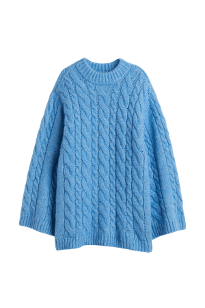 Wool-blend Cable-knit Sweater - Blue melange - Ladies | H&M US