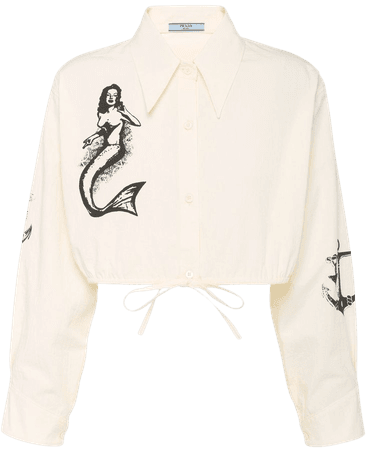 Shop Prada nautical-print cropped shirt with Express Delivery - FARFETCH