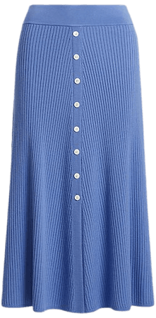 Rib-Knit Button-Front Merino Wool Skirt