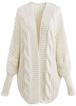 Open Front Batwing Sleeve Cable Knit Cardigan in Ivory - Retro, Indie and Unique Fashion