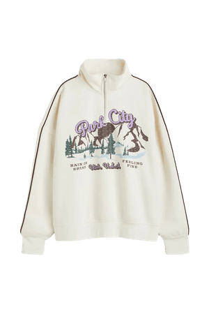 Oversized Half-zip Sweatshirt - Cream/Park City - Ladies | H&M US