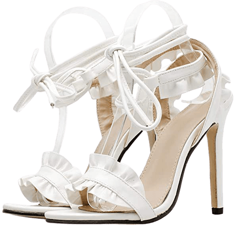 Amazon.com | Women’s Ruffled High Heel Sandals Open Toe Cross Strappy Stiletto Heels Wedding Party Shoes white-35 | Heeled Sandals