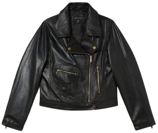 Plus Size Leather Pocket Detail Moto Jacket | Karen Millen