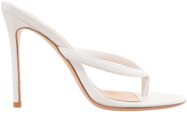 Shoes : 'Lola' White Leather High Heel Thong Sandals