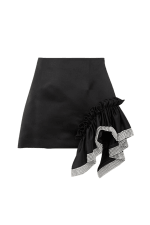 Black Crystal-embellished ruffled satin mini skirt | AREA | NET-A-PORTER
