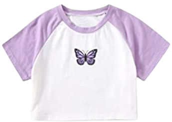 Amazon.com: Romwe Women's Girl's 2 Pack T Shirt Graphic Butterfly Print Short Sleeve Crop Tops Multicolor 11-12Y: Clothing, Shoes & Jewelry
