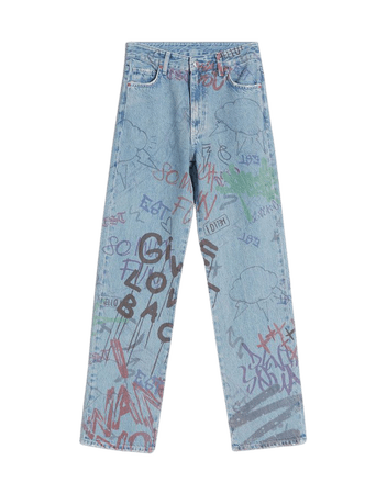 Graffiti print straight fit jeans - New - Woman | Bershka