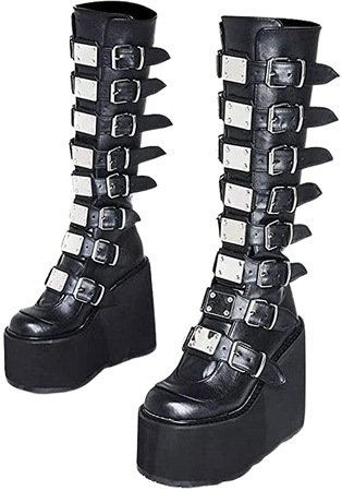 Amazon.com | AOSPHIRAYLIAN Womens Goth Knee High Boots Wedge High Heel Motorcycle Platform Combat Ankle Boots | Knee-High