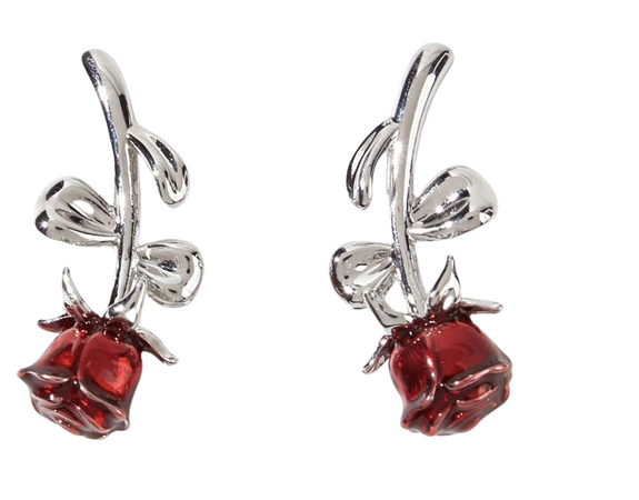 silver and red rose earrings