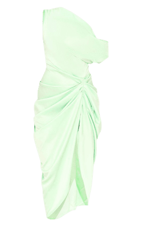 Pale Green Off The Shoulder Draped Skirt Midi Dress | PrettyLittleThing USA