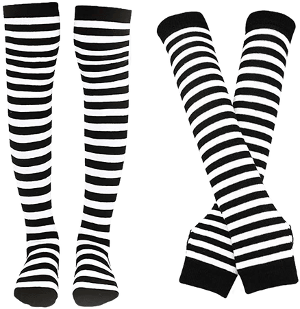 Bienvenu Women Stretch Striped Socks Knee High Stockings Long Arm Warmer Fingerless Mitten Gloves,White at Amazon Women’s Clothing store