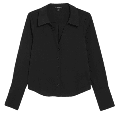 Black crepe button up blouse - Black - Monki WW