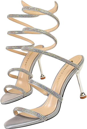 Amazon.com: BvkaDgkkse Womens Strappy Lace Up Heels Sandals, Sexy High Heeled Ankle Strap Summer Shoes with Rhinestones for Wedding Party,Silver,40 : Everything Else