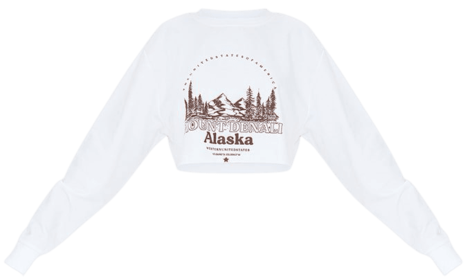 White Alaska Mountains Print Crop Sweatshirt | PrettyLittleThing USA