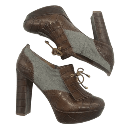 Sperry Womens 7.5 Platform Loafers Kiltie Gray Wool Brown Croc Embossed Leather | eBay