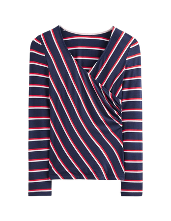 Long Sleeve Wrap Top - Navy Stripe | Boden US
