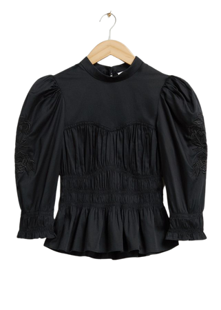 Puff Sleeve Peplum Blouse - Black - Blouses - & Other Stories US