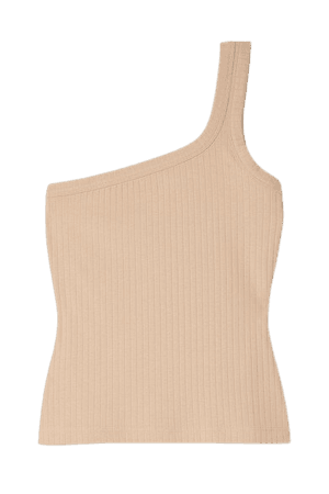 One-shoulder Ribbed Stretch-organic Cotton Tank - Beige