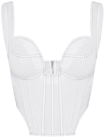 White Woven Cup Contrast Stitch Boned Corset | PrettyLittleThing USA