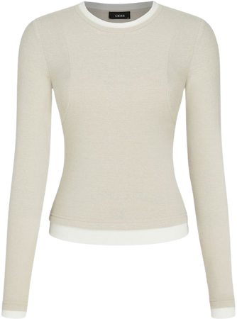 Fake Two Pieces Round Neck Long Sleeve Top - Cider