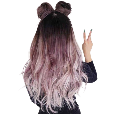 Pink and Black Ombre Hair with Half Space Buns