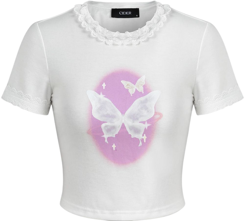 Jersey Butterfly Graphic Crop Tee - Cider
