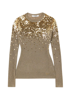 Gold Sequin-embellished metallic ribbed-knit sweater | Valentino | NET-A-PORTER