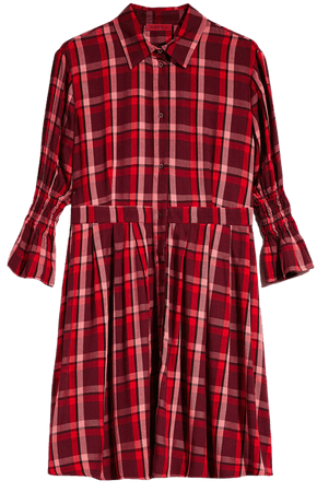 Check flannel shirt dress, red pattern - Max&Co.