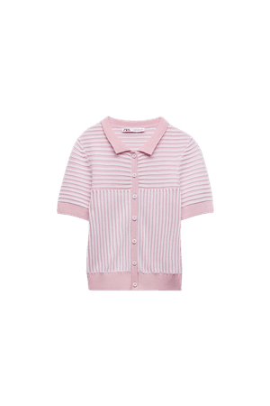 STRIPED RIB KNIT POLO - Pink / White | ZARA United States