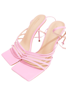 Pink PU Square Toe Strappy Heeled Sandals - Heels - Shoes | PrettyLittleThing USA