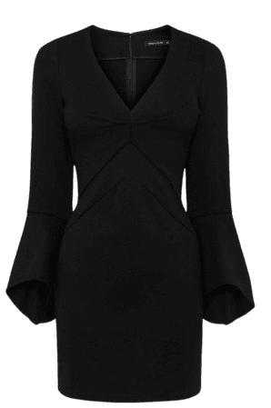 Ponte V Neck Flute Sleeve Jersey Dress | Karen Millen