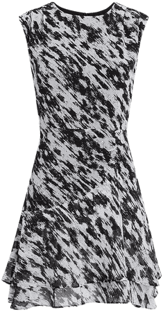 Metallic Printed Pleated Shoulder Ruffle Mini Dress | Express