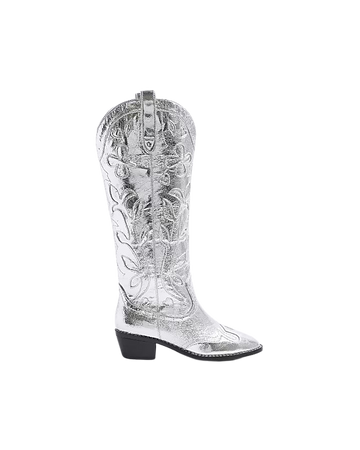 Silver western high boots | River Island