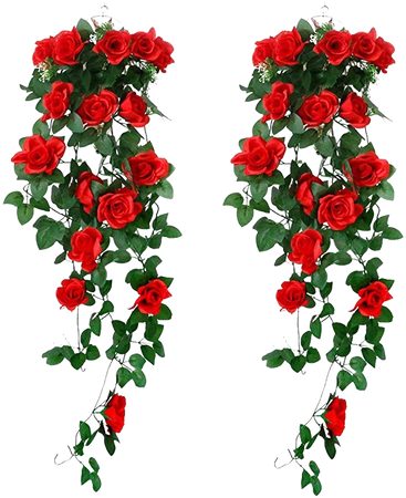 2 Packs Artificial Haning Plants - Fake Silk Rose Flowers Hanging Garland Rattan Ivy Vine for Wedding Party Garden Wall Decoration, Red Flowers: Amazon.ca: Home & Kitchen