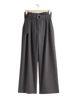 Wide Paperbag-Waist Trousers - Grey - Wide trousers - & Other Stories US