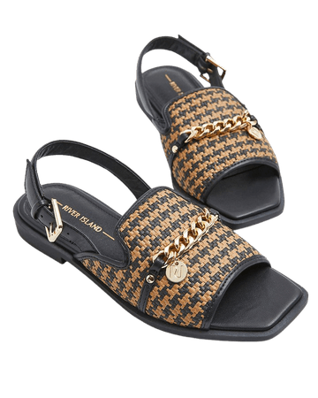 Brown chain detail sling back sandals | River Island