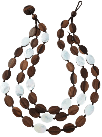 Viktoria Hayman 30" Tiger Wood & Mother-of-Pearl Triple Strand Necklace