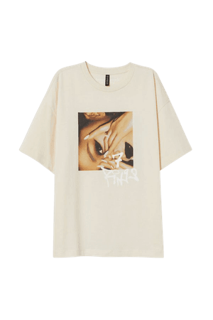 Printed T-shirt - Powder beige/Ariana Grande - Ladies | H&M