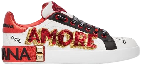 Dolce & Gabbana white, red and black amore heart embroidered leather sneakers $775 - Buy AW18 Online - Fast Global Delivery, Price