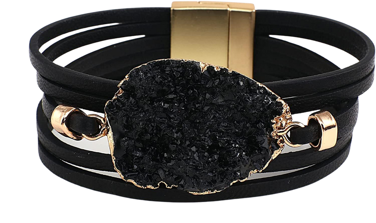 Amazon.com: Black Genuine Leather Wrap Bracelet for Women Boho Layered Cuff Bracelets With Resin Stone Charm Multi Strand Bangle Bracelets Jewelry for Teen Girls Sister and Mother : Clothing, Shoes & Jewelry
