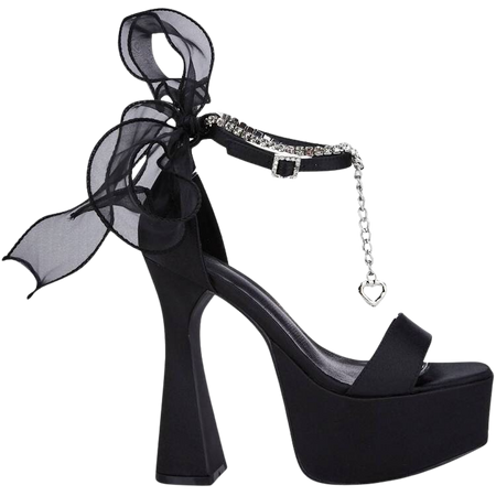 black platform organza heels heart charm shoes