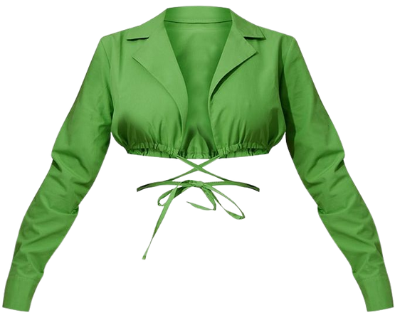 Olive Poplin Ruched Tie Waist Crop Shirt | PrettyLittleThing USA