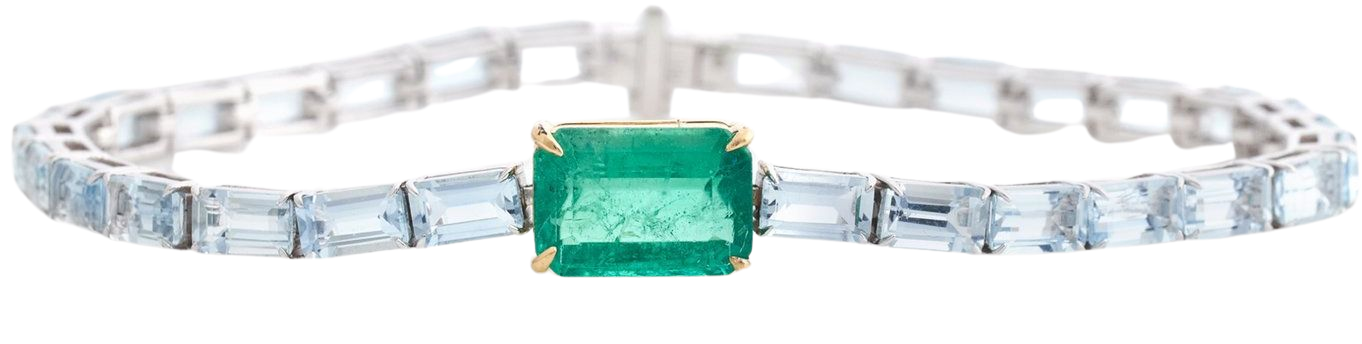 Demeter 18k Yellow Gold Emerald, Aquamarine Bracelet By Yi Collection | Moda Operandi