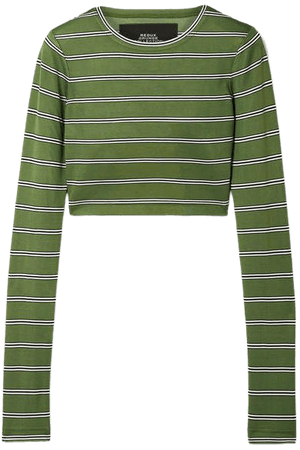 Cropped Striped Jersey Top - Green