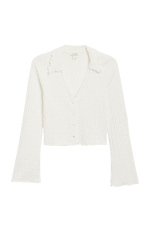White textured cropped blouse - White - Monki WW