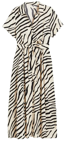 Tie Belt Shirt Dress - Cream/zebra-print - Ladies | H&M US